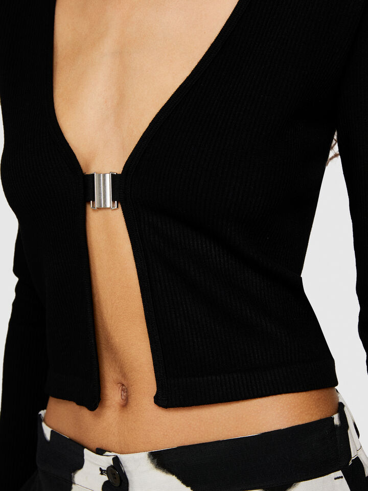 Seamless cropped cardigan - women's cardigans - Black | Sisley image number 5